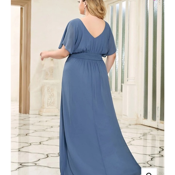 Evening dress short sleeve floor length A line sheer overlay - Picture 4 of 4